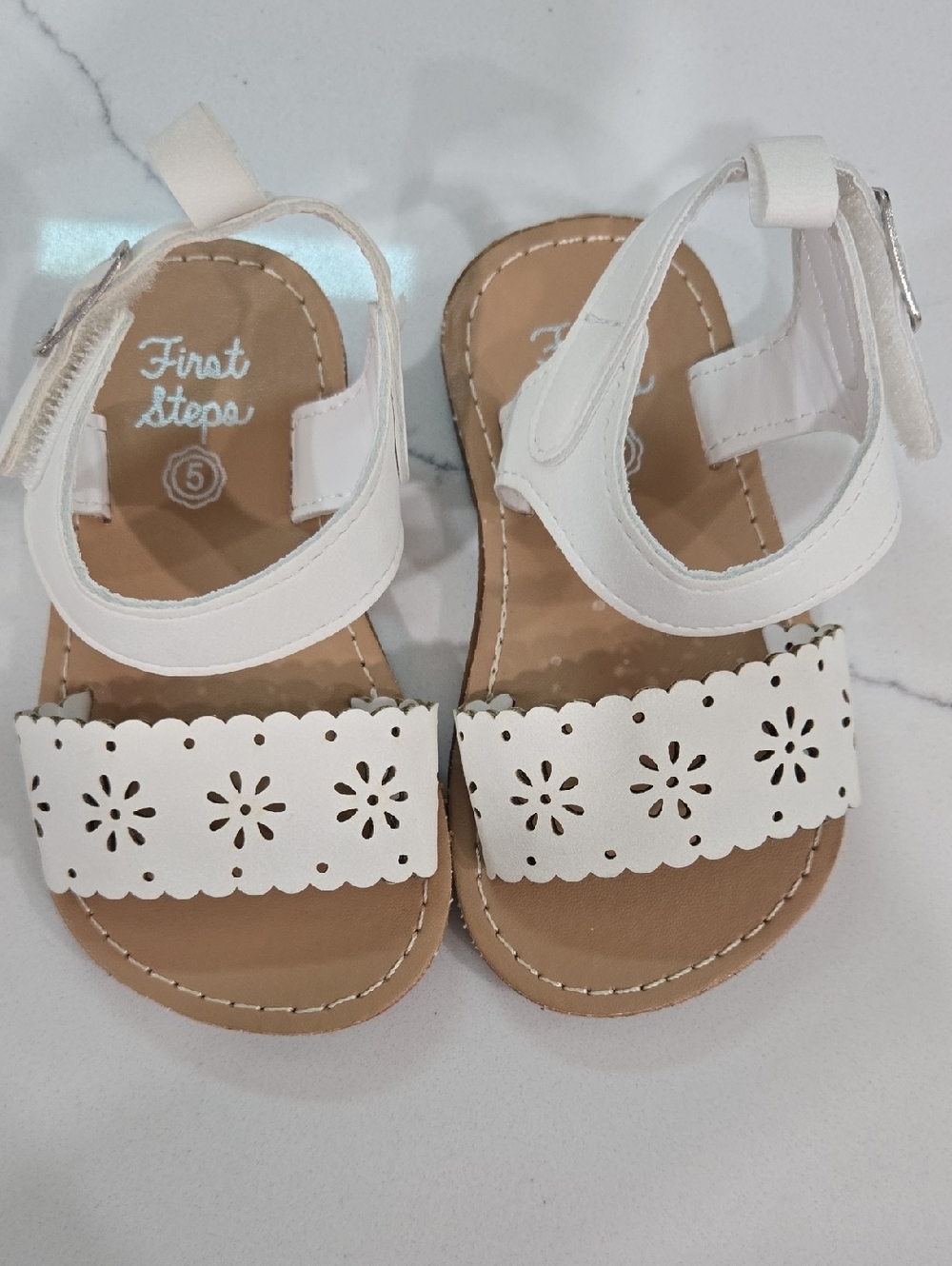 First Steps Little Girls' White Floral Cutout Sandals